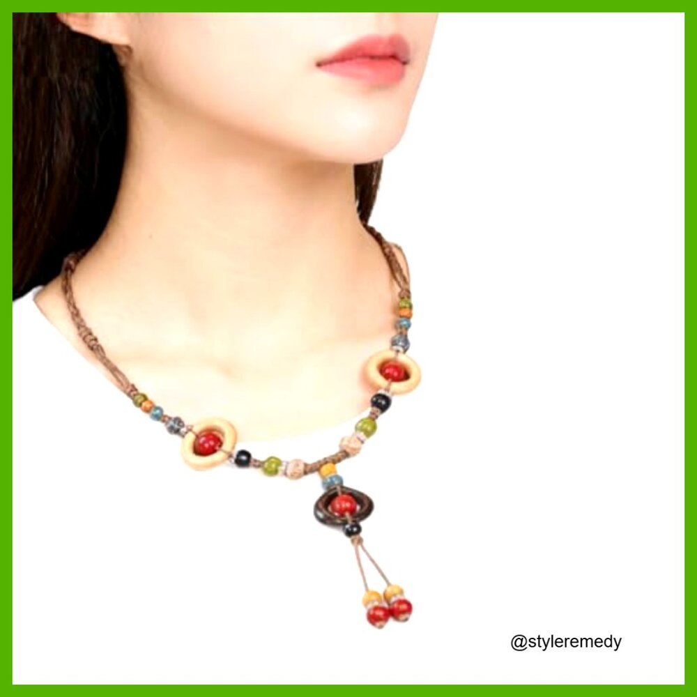 Adjustable Ceramic Bead Statement Necklace With B… - image 5